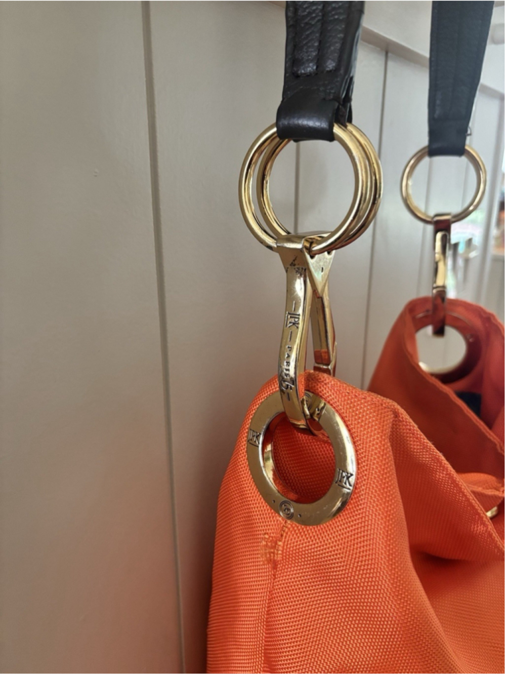 JPK Paris 75 Orange Canvas Hobo Bucket Bag Brown Leather Strap Goldtone Hardware - Picture 3 of 7